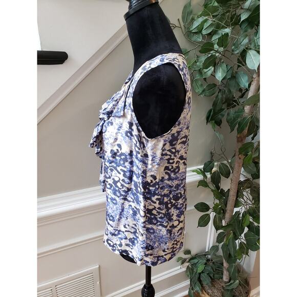 CAbi Blouse Top Womens XS White Animal Print Cascade Ruffle Sleeveless Pullover - Picture 12 of 12